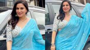 Swalala: Kundali Bhagya actress Shraddha Arya looks ravishing in blue transparent saree, spotted playing with pallu