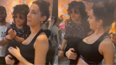 Watch: Nora Fatehi loves cute babies, gets groovy with little one in black bralette and shorts