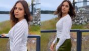 Watch: Sargun Mehta looks fierce in striped white top and olive green mini skirt