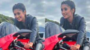 What Swag: KKK12 girl Shivangi Joshi fires oomph in black Biker suit as she rides swanky Ducati 1098