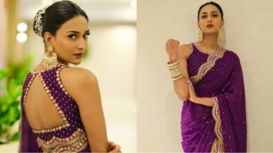 Erica Fernandes is a sight to behold in purple dotted backless saree, slays with customised jewellery look