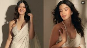 B-town beauty Shanaya Kapoor sparks in silk white saree and deep neck silver sequinned blouse