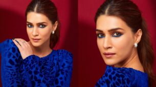 “Blue Butterfly” Kriti Sanon To Sizzle The Laith Maalouf Blue Animal Print Mini Dress Like A Sassy Queen