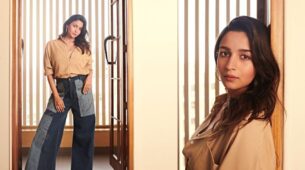Brahmastra Promotions: Alia Bhatt startles in beige shirt and maternity denim jeans