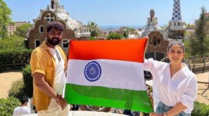 Couple Goals: Nayanthara and Vignesh Shivan pose with National flag in Spain, fans feel proud