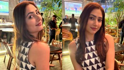 Disha Parmar Looks Glamorous In White And Black Triangular Print Short Dress