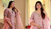 Divyanka Tripathi is an angel straight from heaven in blush pink heavily embroidered kurti, pairs look with organza tshirt and dupatta
