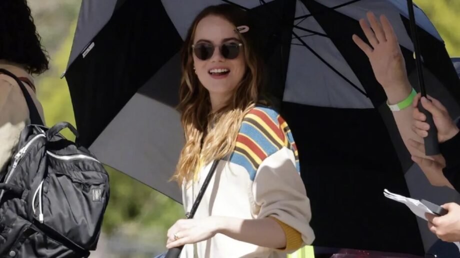 Emma Stone Slaying In A White Sweatshirt On Set – See Pics 673666