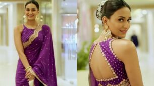 Erica Fernandes is ultimate queen in purple backless saree, feels romantic on Brahmastra’s ‘Kesariya’ song