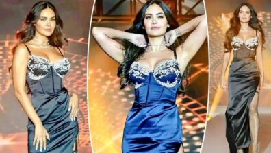 Esha Gupta ooze hot in a corset thigh-high slit gown with sultry stockings