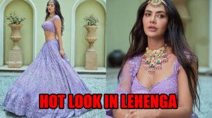Esha Gupta sets internet on fire with lavender lehenga along with deep-neck blouse, fans sweat seeing her curves