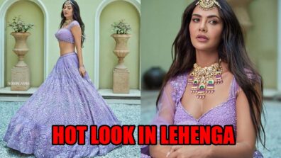 Esha Gupta sets internet on fire with lavender lehenga along with deep-neck blouse, fans sweat seeing her curves