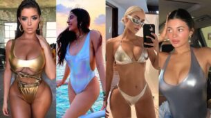 From Demi Rose, Janhvi Kapoor, Kim Kardashian To Kylie Jenner: Gorg Ladies Rocking In Metallic Swim Wears