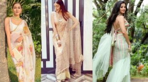 Glam Divas: Erica Fernandes, Surbhi Chandna, and Helly Shah stun in transparent pastel sarees