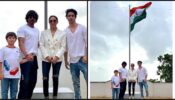 Happy Independence Day: Shah Rukh Khan poses with Indian flag with Gauri, Aryan & Abram Khan, see pic