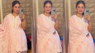 Hina Khan flaunts new baby pink lehenga in front of mirror, charms internet with singing skills