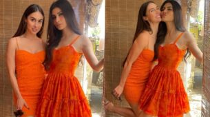 H*t Babes: Mouni Roy twins with Lauren Gottlieb in midi orange outfit, fans can’t keep calm