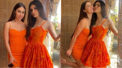 H*t Babes: Mouni Roy twins with Lauren Gottlieb in midi orange outfit, fans can’t keep calm