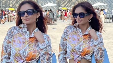 In Pics: Anushka Sen is fire girl in this abstract print crop shirt and denim jeans