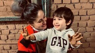 Kareena Kapoor Khan’s son Taimur Ali Khan enjoys a ride on a trampoline