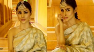 Mouni Roy shines like true Bong in golden embellished saree, see pics