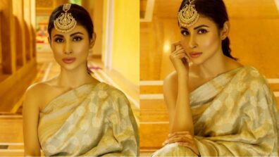 Mouni Roy shines like true Bong in golden embellished saree, see pics