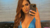 Oh So Hot: Krissann Barreto looks party ready in deep neck satin blue bodycon dress