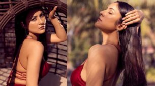 Photodump: Shehnaaz Gill in slaying in red backless slip-on dress, you golden opportunity to give romantic rose to her