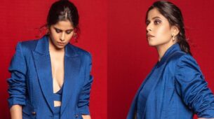 Sai Tamhankar Looked Stunning In The Royal Blue Coat-suit Ensemble: See Pics