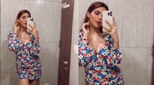 Stunning: Nikki Tamboli looks fierce in a deep neck floral mini outfit