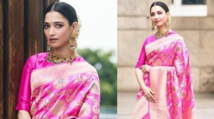 Super Stunning Looks Of Tamannaah In Pink Banarasi Saree