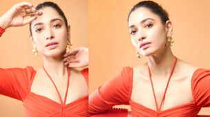 Tamannaah Bhatia keeps it cheeky in orange textured pleated dress, see pics