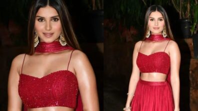 Tara Sutaria Looks Ravishing In Red Sequin Lehenga As She Attends The Sandeep Marwah Latest Collection