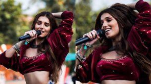 Tara Sutaria Sizzles The Red Velvet Crop Top With Denim Hot Pants