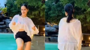 Tera Pyaar Mujhe Kheeche: TMKOC diva Palak Sindhwani goes wild in rain, flaunts curvaceous midriff in oversized top and black shorts