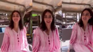 Watch: Ananya Panday looks gorgeous in tie-dye pink kurta set, takes candid auto ride