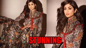 Watch Video: Shilpa Shetty looks stunning in printed gown, poses with her walker for photoshoot