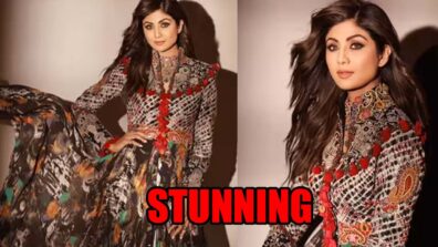 Watch Video: Shilpa Shetty looks stunning in printed gown, poses with her walker for photoshoot