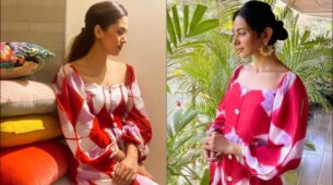Who Do You Think Looks Better In Red Tie-dye Maxi Dress, Mira Rajput Or Rakul Preet Singh?