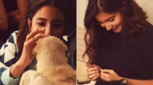 Adorable: Anushka Sharma poses all candid and cosy with her furry friend