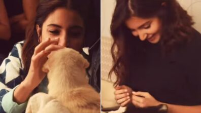 Adorable: Anushka Sharma poses all candid and cosy with her furry friend