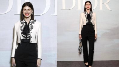 Alexandra Daddario Rocks In An Embroidery Cropped Jacket Walking For Dior’s Spring 2023 Paris Fashion Week Front Row, Take A Look