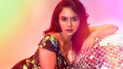 Amruta Khanvilkar Looks Bomb Posing With Jhalak Dikhhla Jaa Disco Ball In Black Floral Dress