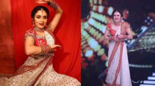 Amruta Khanvilkar looks fire in embellished red saree, fans in awe 