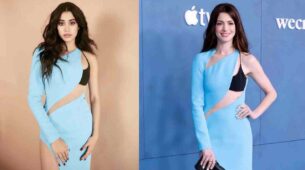 Anne Hathaway Or Janhvi Kapoor: Who Did Style The Sky Blue Cut-Out And Thigh High Slit Gown Better?