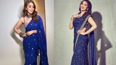 Hansika Motwani Or Madhuri Dixit: Whose Ruffled Blue Saree Is Attention-Grabbing?