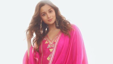 “Baby On Board” Alia Bhatt Looks Glamorous In Pink Sharara Suit With Heavy Earrings