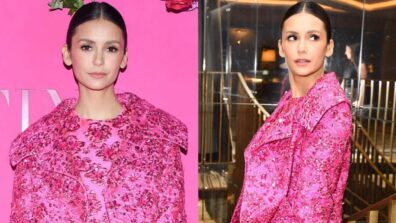 “Barbie Let’s Go Party” Says Nina Dobrev As She Appears In A Barbie-Like Ensemble During The New Yorker Fashion Week