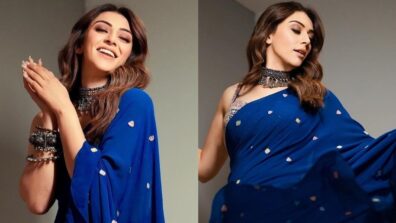 Beauty in Blue: Hansika Motwani looks dreamy in royal ruffle saree, see pics