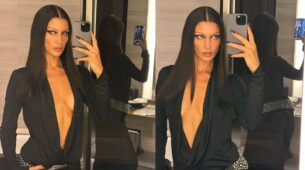 Bella Hadid Shows-Off Her Sultry Body In A Veru Low-cut Silk Shirt From The Backstage During Milan Fashion Week, Take A Look